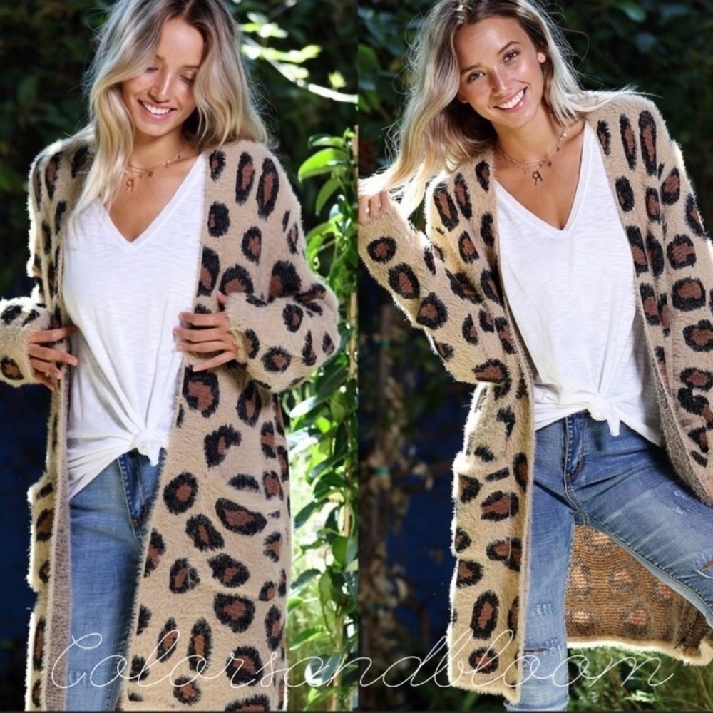 Leopard Front Fuzzy Open Cardigan - Picture 3 of 3
